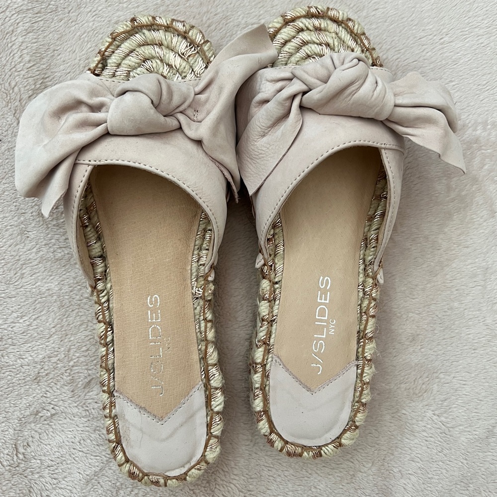 J/SLIDES Ritsy Espadrille Suede Bow Slide Sandals Anthropologie Size 7